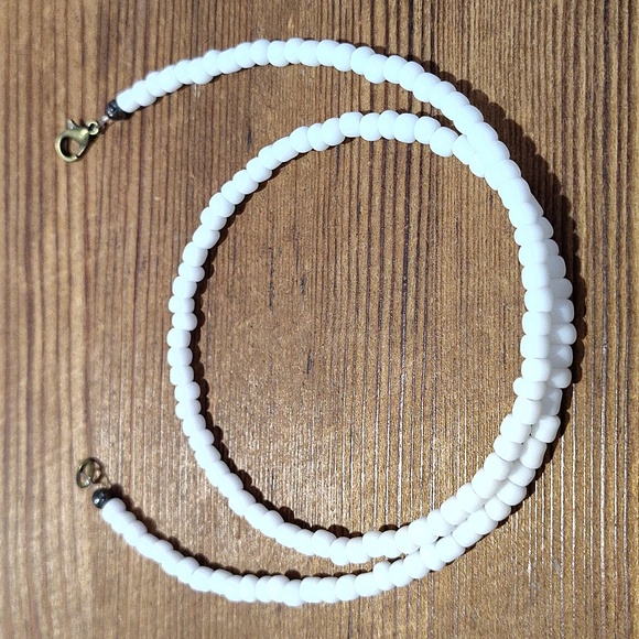 White Beaded Men's Necklace, Handmade Men's Necklace, White - Picture 7 of 7